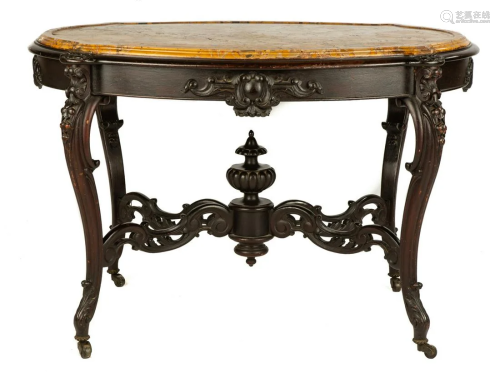 Rosewood & Fossilized Marble Top Table