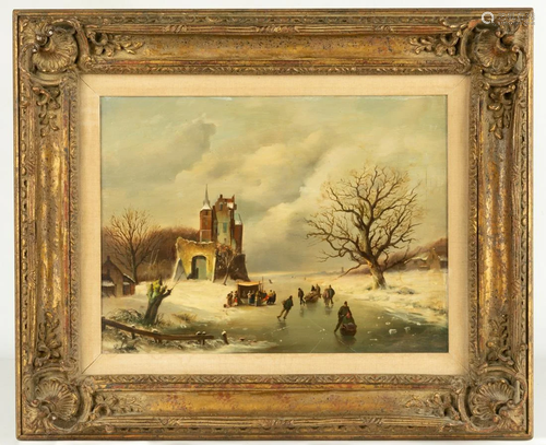 R. Jacobi (20th Century) Skating Winter Scene