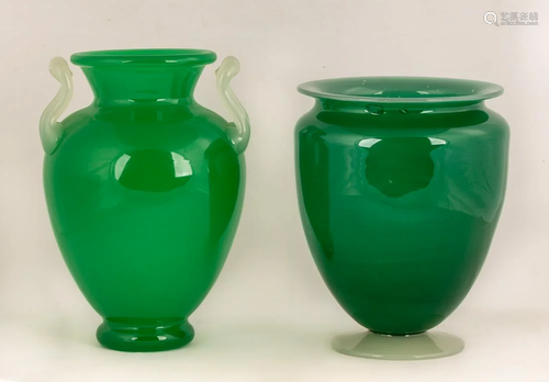 Two Steuben Green Jade and Alabaster Vases