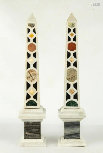 Contemporary Pair of Marble Obelisks