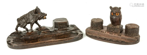 Two Carved Black Forest Desk Items