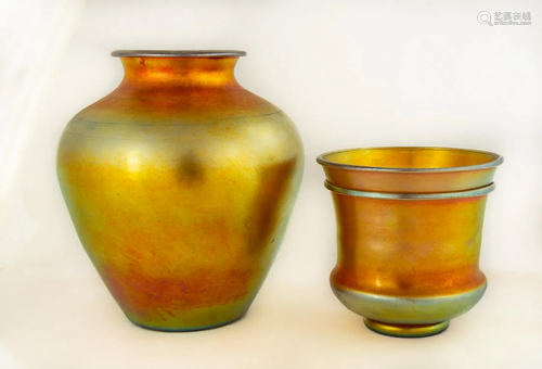 Two Steuben Gold Aurene Vases