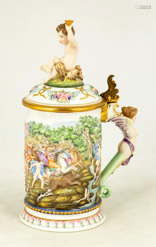 Capodimonte Porcelain Relief Beer Stein