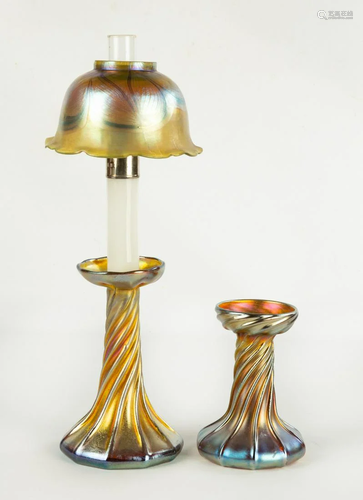 Tiffany Studios, New York Favrile Candle Lamp & Base