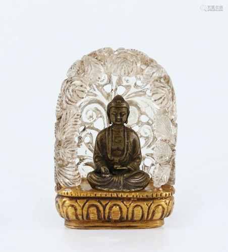 A Chinese Bronze Seating Buddha In A Glass Shrine