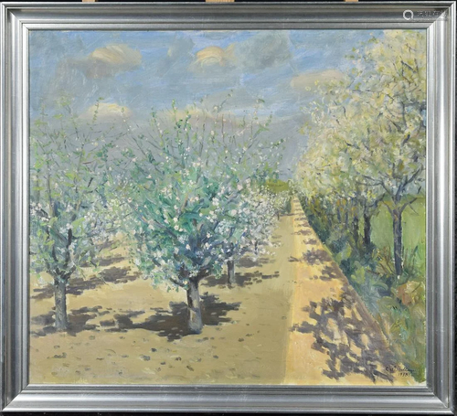 Christian Petersen Belling, lot with apple trees, oil