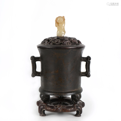 A Chinese Bronze Censer with Stand