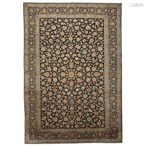 Persian Kashan hand-knotted rug.