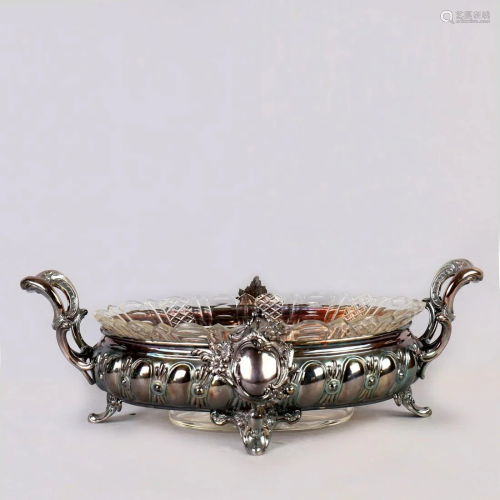 CG Hallberg, fruit bowl, 830 silver with glass bowl,