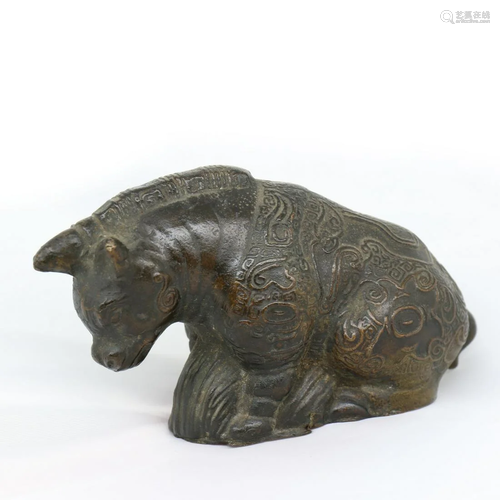 A Chinese Rhino Shaped Bronze Paper Press