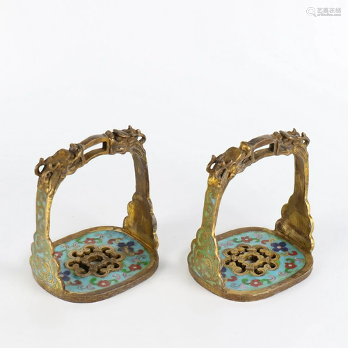 A Pair of Chinese Cloisonne Enamel Stirrups