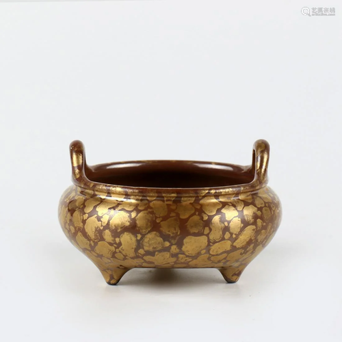 A Chinese Gild Soy Sauce Glazed Porcelain Censer