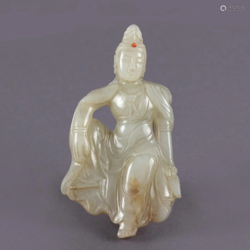 A Chinese White Jade Carved Fairy Maiden