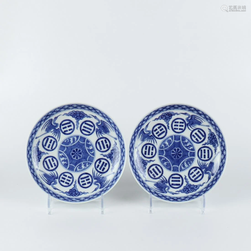 A Pair of Chinese Blue and White Porcelain Plates