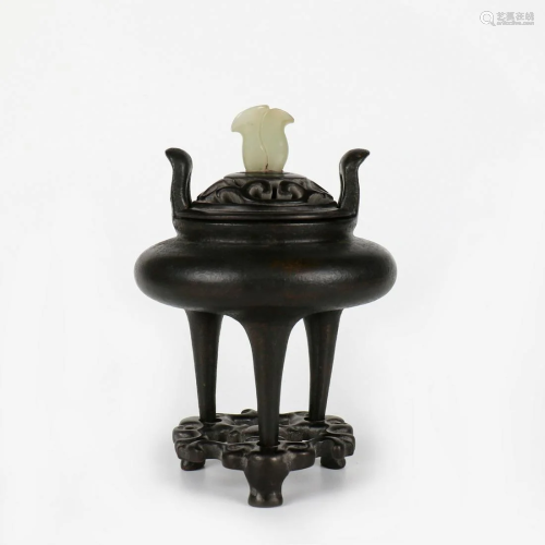 A Chinese Bronze Censer with Stand.