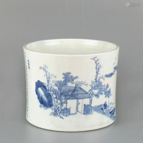 A Chinese Blue and White Porcelain Brush Pot