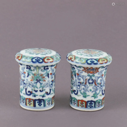 A Pair of Chinese Doucai Porcelain Scroll Painting