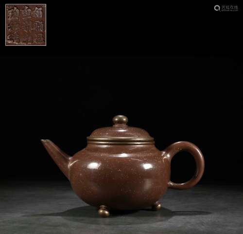 chinese zisha teapot with bronze