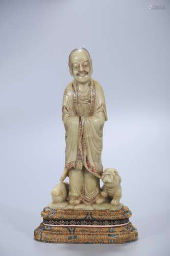 chinese shoushan furong stone arhat statue,qing dynasty