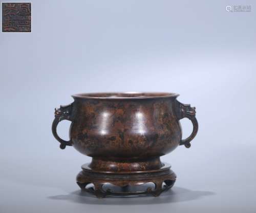chinese old collection bronze binaural censer