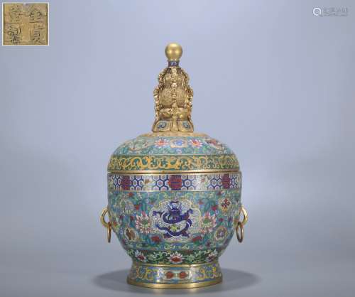 chinese cloisonne enamel bronze pot with jinzhentang mark