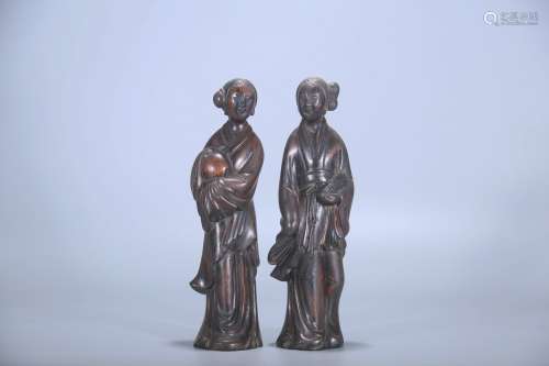 pair of chinese wood statues by chen xiang,qing dynasty