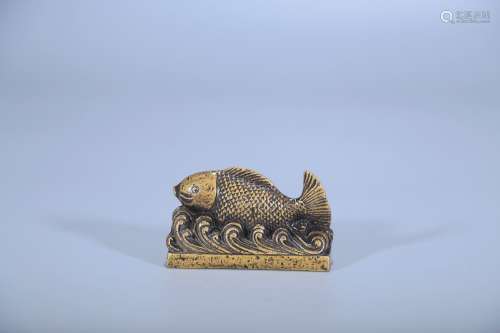 chinese bronze seal with fish shaped,qing dynasty