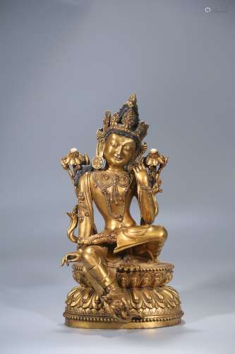 chinese gilt bronze guanyin statue,qing dynasty