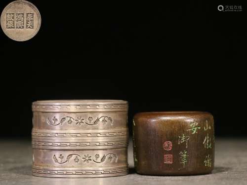 backflow:chinese old collection agalwood thumb ring with silver box