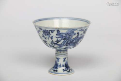 chinese ming chenghua blue and white stem cup