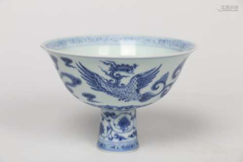 chinese blue and white porcelain stem cup,ming dynasty