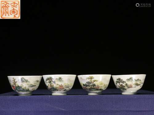 backflow:four chinese old collection famille rose  tea cups