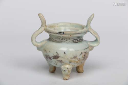 chinese copper-red glazed porcelain censer,yuan dynasty
