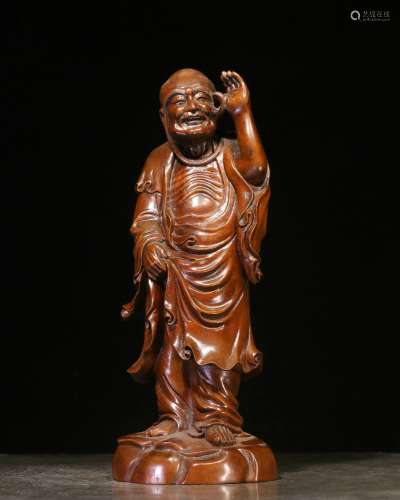 backflow:chinese old collection boxwood arhat statue.