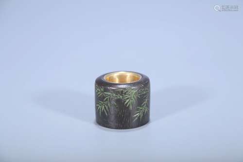 chinese agalwood and gilt silver thumb ring,qing dynasty