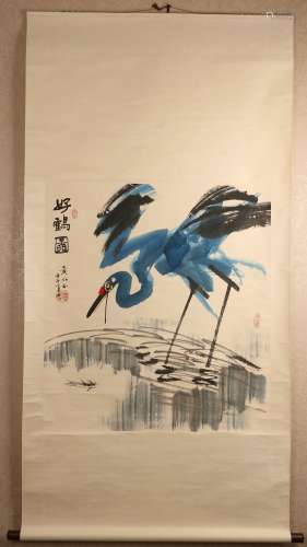chinese painting of crane by hunag yongyu