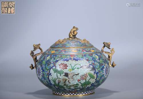 chinese cloisonne enamel bronze pot with qian long mark