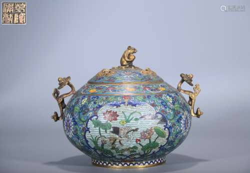 chinese cloisonne enamel bronze pot with qian long mark