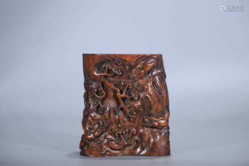 chinese carved bamboo brush pot,qing dynasty
