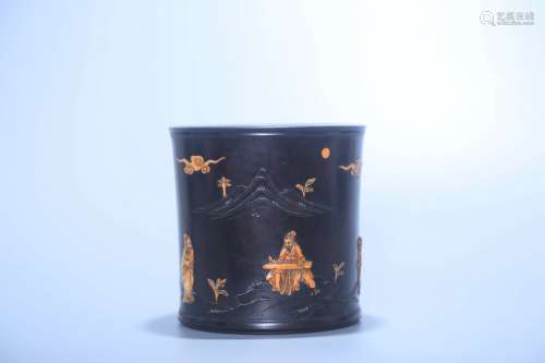 chinese rosewood inlaid brush pot,qing dynasty