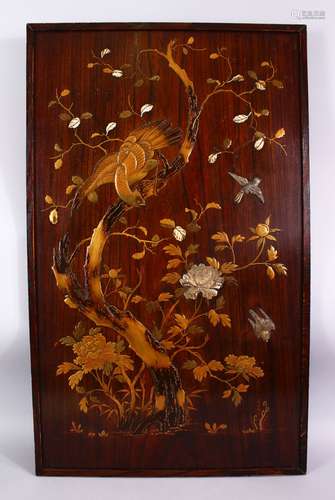 A JAPANESE MEIJI PERIOD GOLD LACQUER SHIBAYAMA PANEL, depicting a hawk upon a tree looking down at