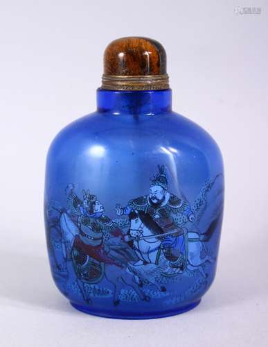 A CHINESE 20TH CENTURY REVERSE PAINTED GLASS SNUFF BOTTLE, with a tigers eye stopper and metal