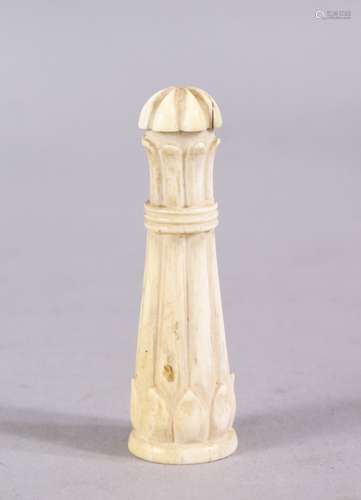 A 19TH CENTURY INDIAN CARVED IVORY PERFUME BOTTLE, 7cm