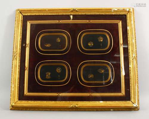 A JAPANESE MEIJI / TAISHO BRONZE DAMASCENE MIXED METAL KOMAI STYLE PLAQUES, each plaque decorated