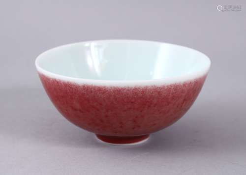 A GOOD 19TH CENTURY CHINESE PEACH BLOOM PORCELAIN BOWL, The base with a six character yongzheng