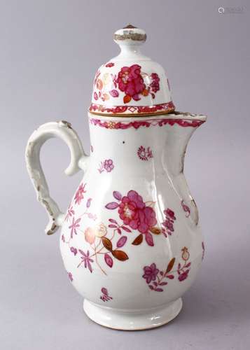 A GOOD 18TH CENTURY CHINESE QIANLONG STYLE PORCELAIN COFFEE POT, with typical qianlong floral