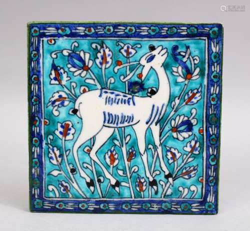 A PALESTINIAN JERUSALEM POTTERY TILE - ANIMAL, 15CM.