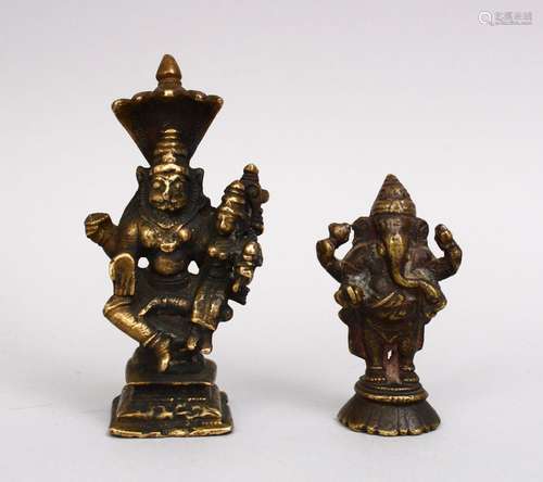 TWO INDIAN BRONZE FIGURES OF HINDU GODS, 9.5cm & 6.5cm.