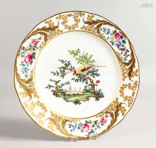 SEVRES PLATE decorated with birds in a landscape, probably in Madeley by Thomas Martin Randall.