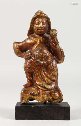 AN EARLY ORIENTAL LACQUERED METAL FIGURE. 6ins high.